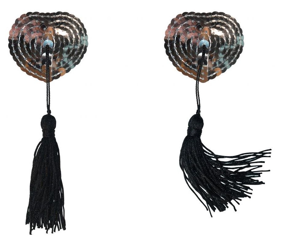 Серебристые пэстисы-сердечки Gipsy с черными кисточками 1