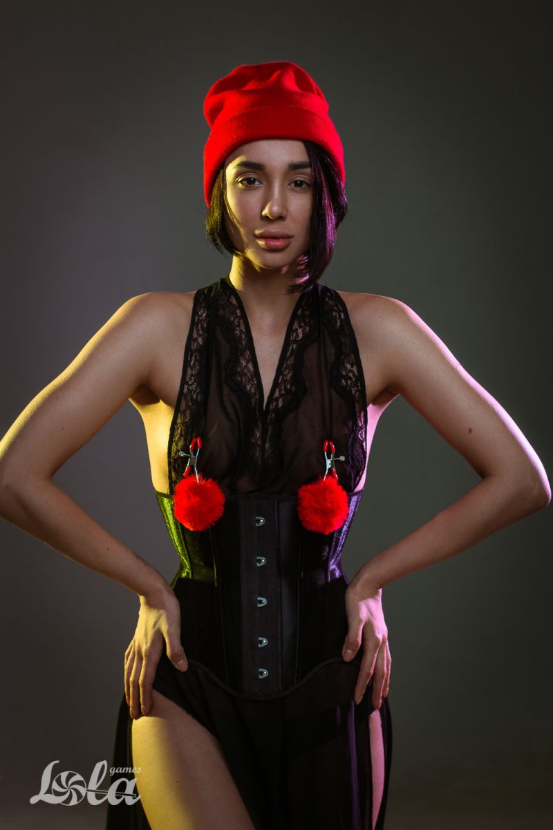 Зажимы на соски Angelic с красными меховыми шариками 2