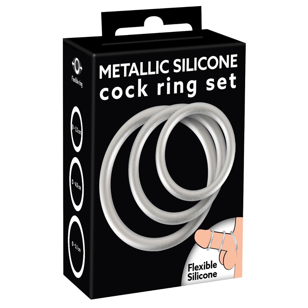 Набор из 3 эрекционных колец под металл Metallic Silicone Cock Ring Set 2