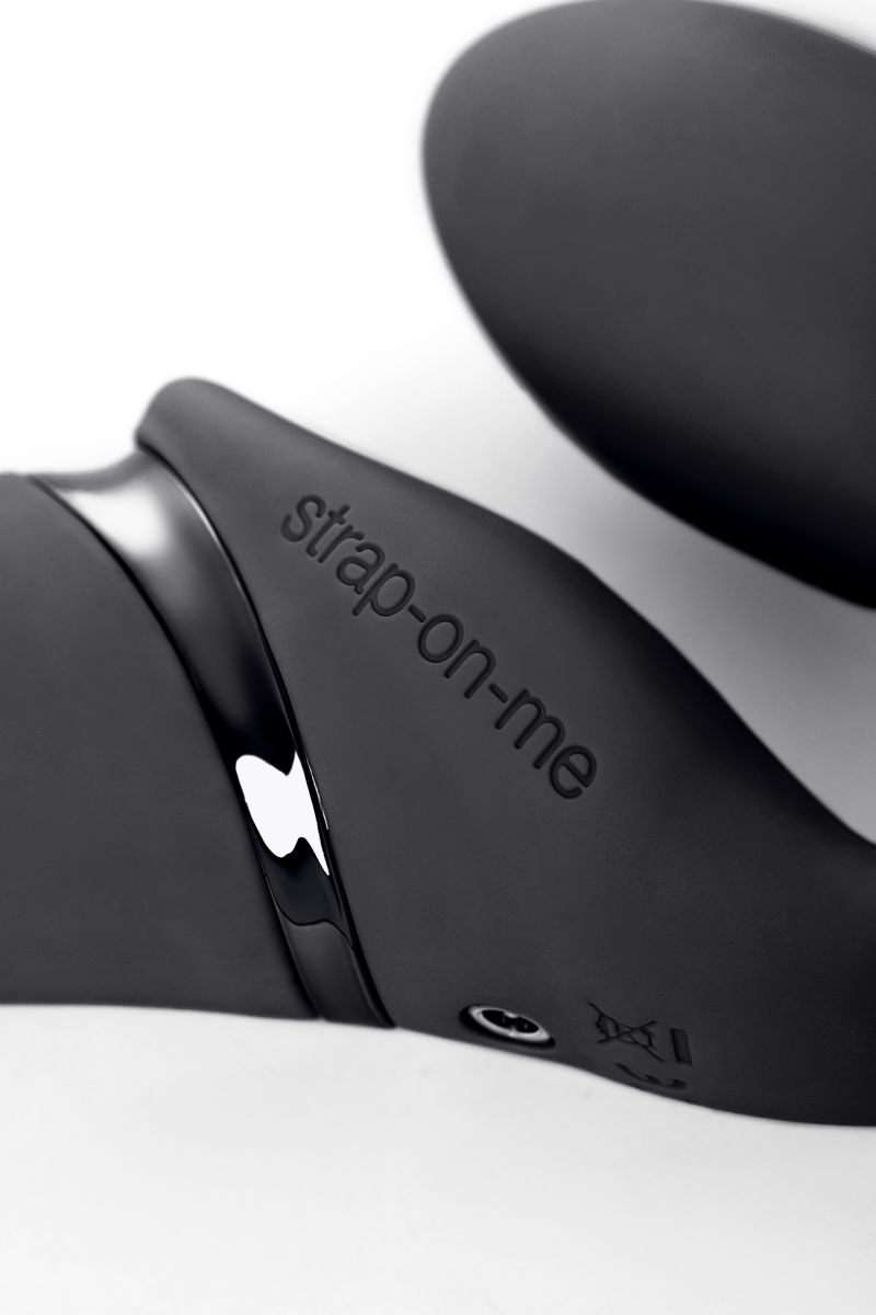 Черный безремневой вибрострапон Silicone Bendable Strap-On - size M 11