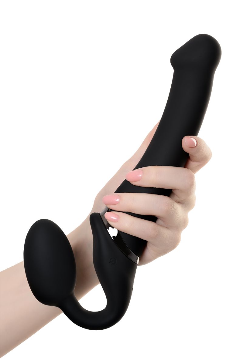 Черный безремневой вибрострапон Silicone Bendable Strap-On - size M 8