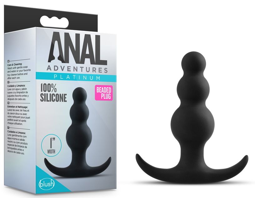 Чёрная фигурная анальная пробка Beaded Plug - 7,6 см. 2