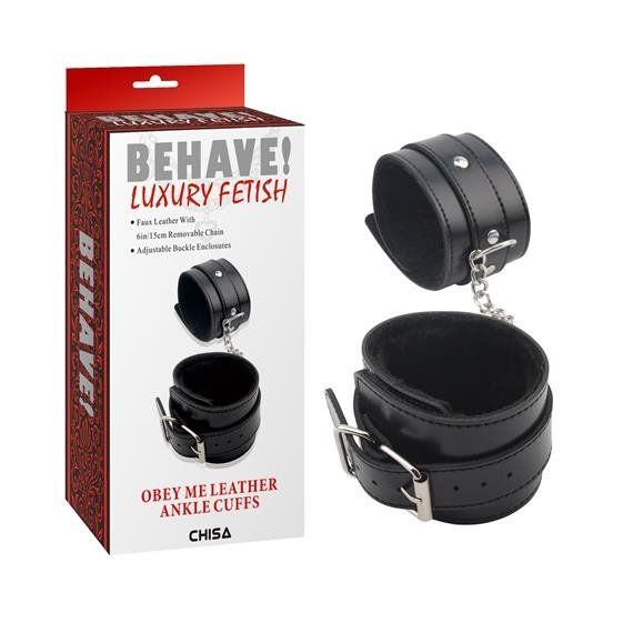 Черные оковы на ноги Obey Me Leather Ankle Cuffs 2