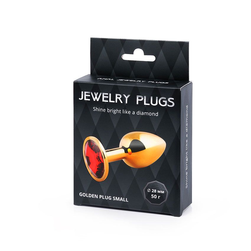 Золотистая анальная пробка с красным стразом - 7,2 см. 3