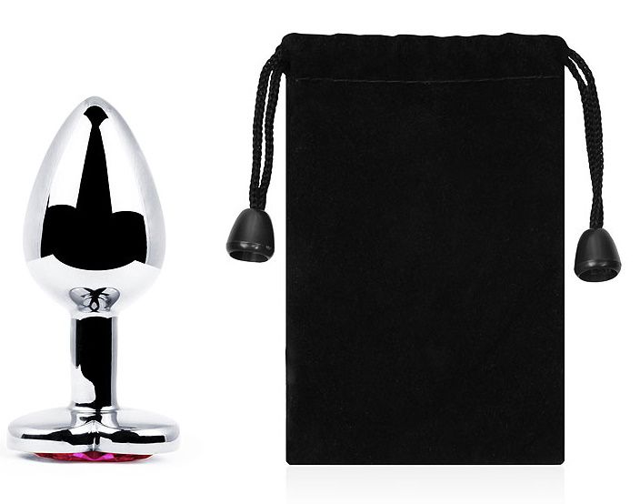 Серебристая анальная пробка с розовым кристаллом-сердечком - 7 см. 2