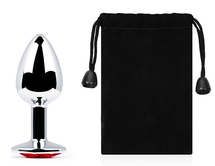 Серебристая анальная пробка с красным стразом - 7,2 см. 2