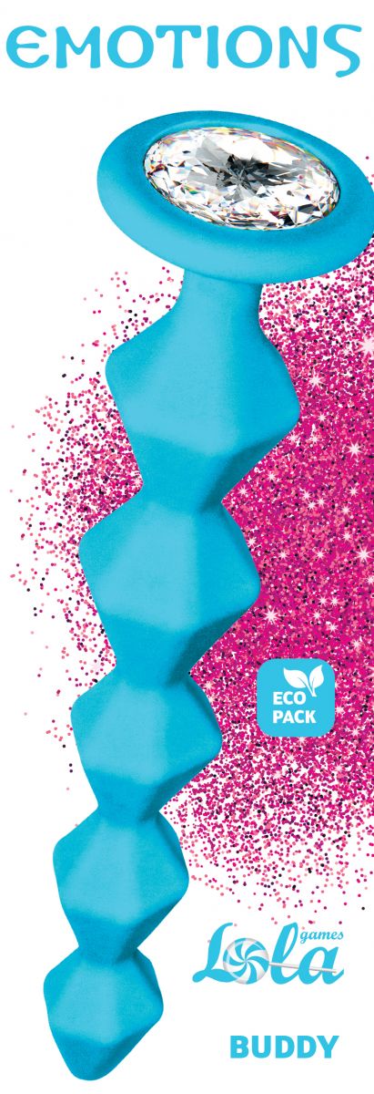 Бирюзовая анальная цепочка с кристаллом Buddy - 17,7 см. 2