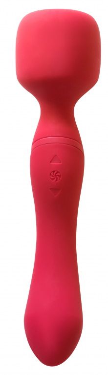 Красный двусторонний вибромассажер Heating Wand с нагревом - 22 см. 2