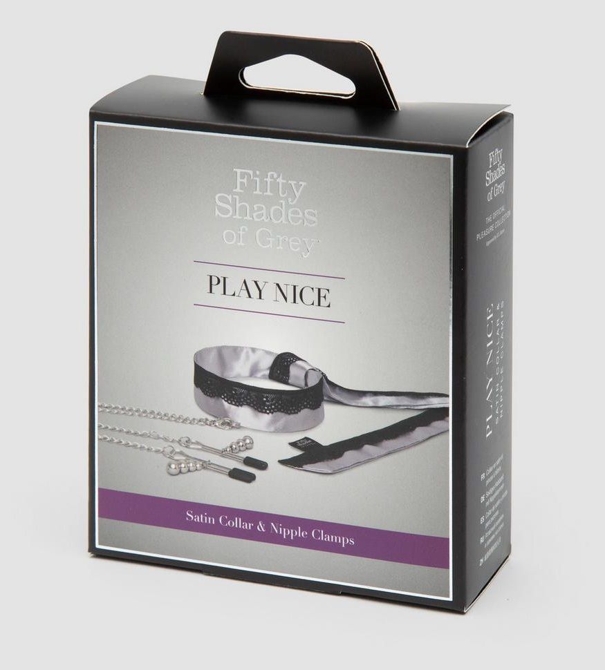 Атласный ошейник с зажимами для сосков Play Nice 5