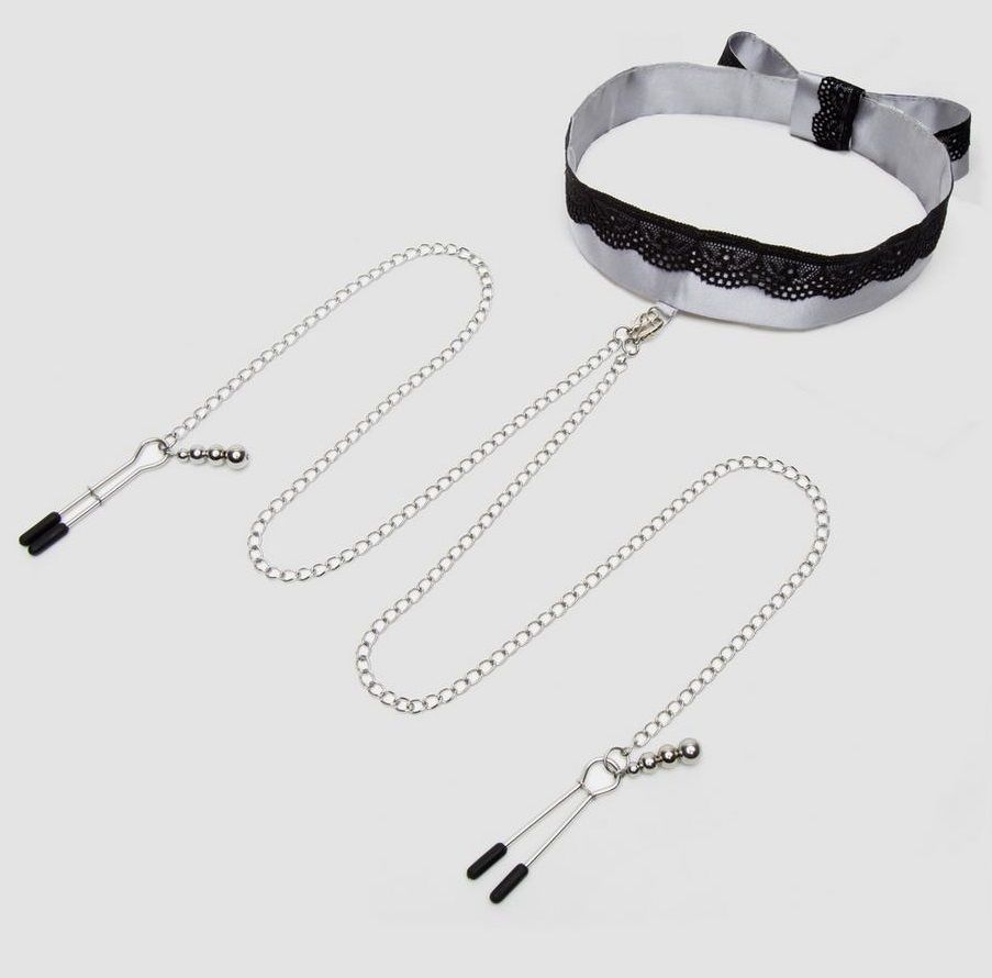 Атласный ошейник с зажимами для сосков Play Nice 1