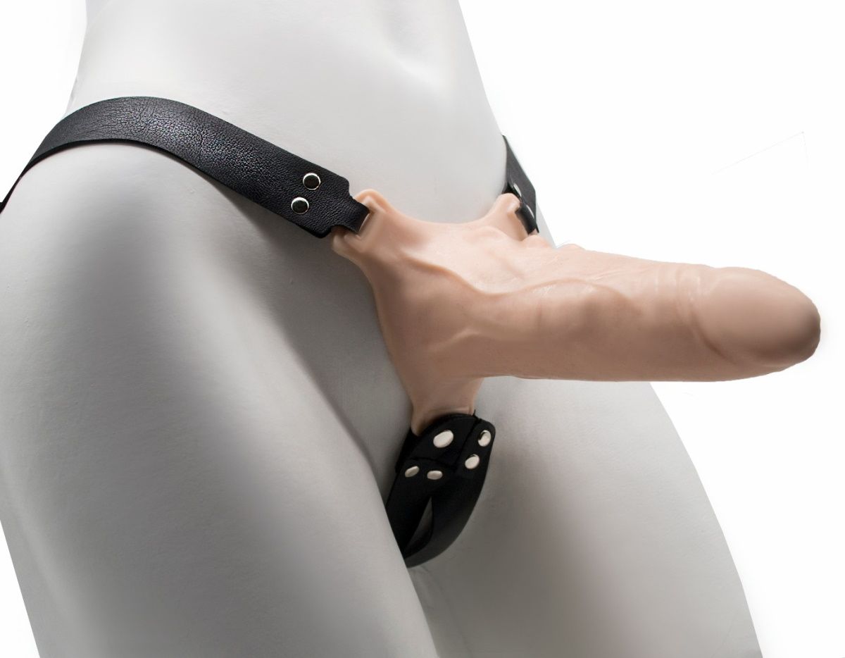 Пустотелый фаллопротез с бондажом - 18 см. 1