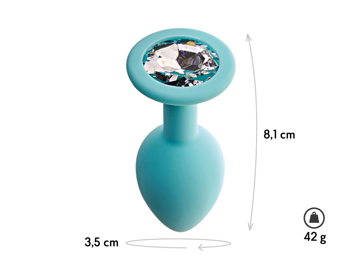 Аквамариновая анальная пробка с прозрачным кристаллом Gamma M - 8,1 см. 2