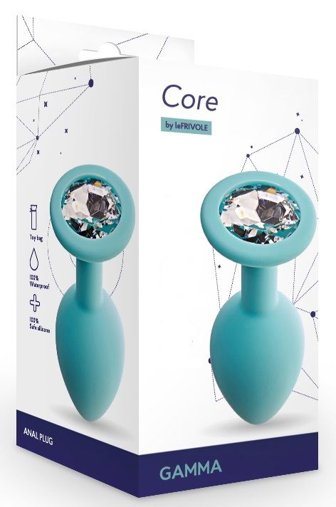 Аквамариновая анальная пробка с прозрачным кристаллом Gamma M - 8,1 см. 3