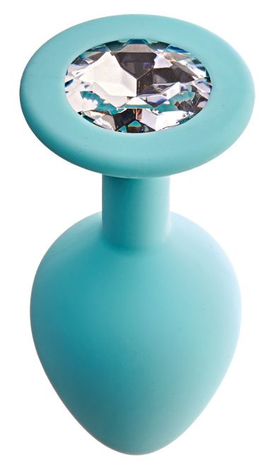 Аквамариновая анальная пробка с прозрачным кристаллом Gamma M - 8,1 см. 1