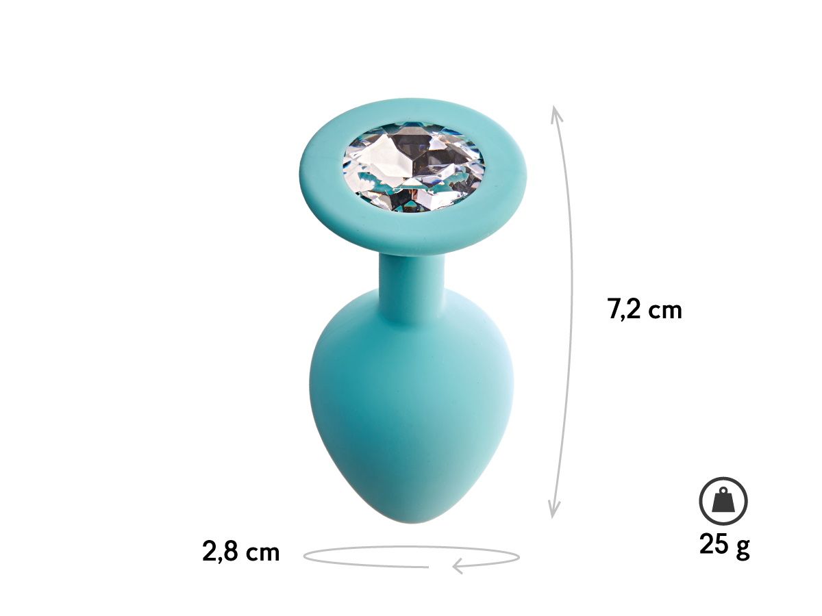 Аквамариновая анальная пробка с прозрачным кристаллом Gamma S - 7,2 см. 2