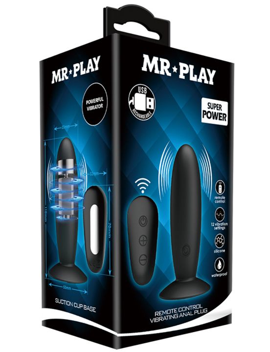 Черная анальная вибропробка Mr.Play с пультом - 11 см. 5