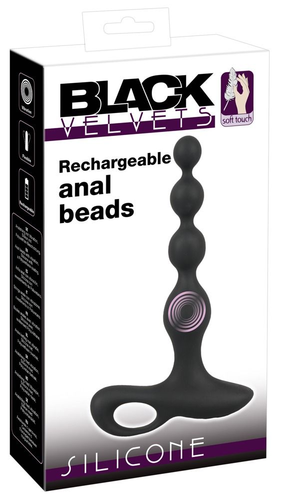 Черная анальная цепочка с вибрацией Rechargeable Anal Beads - 20 см. 7