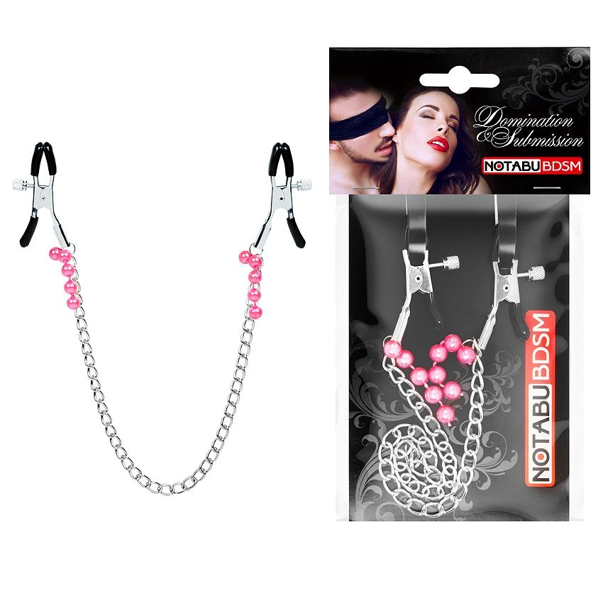 Оригинальные зажимы на соски с розовыми бусинками и цепочкой 2