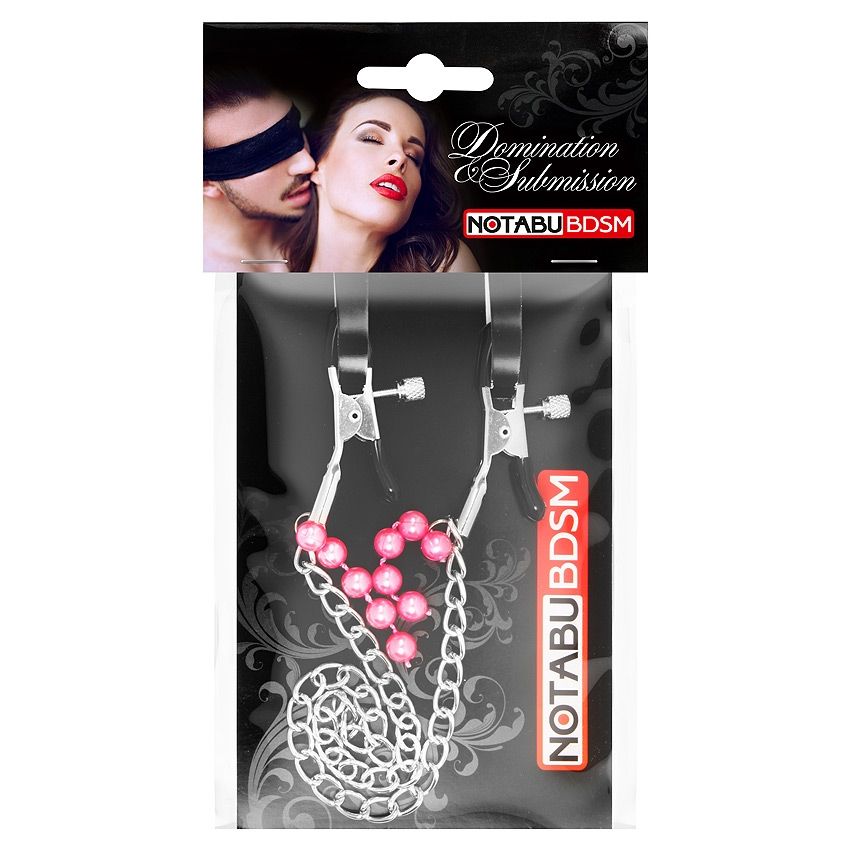 Оригинальные зажимы на соски с розовыми бусинками и цепочкой 3