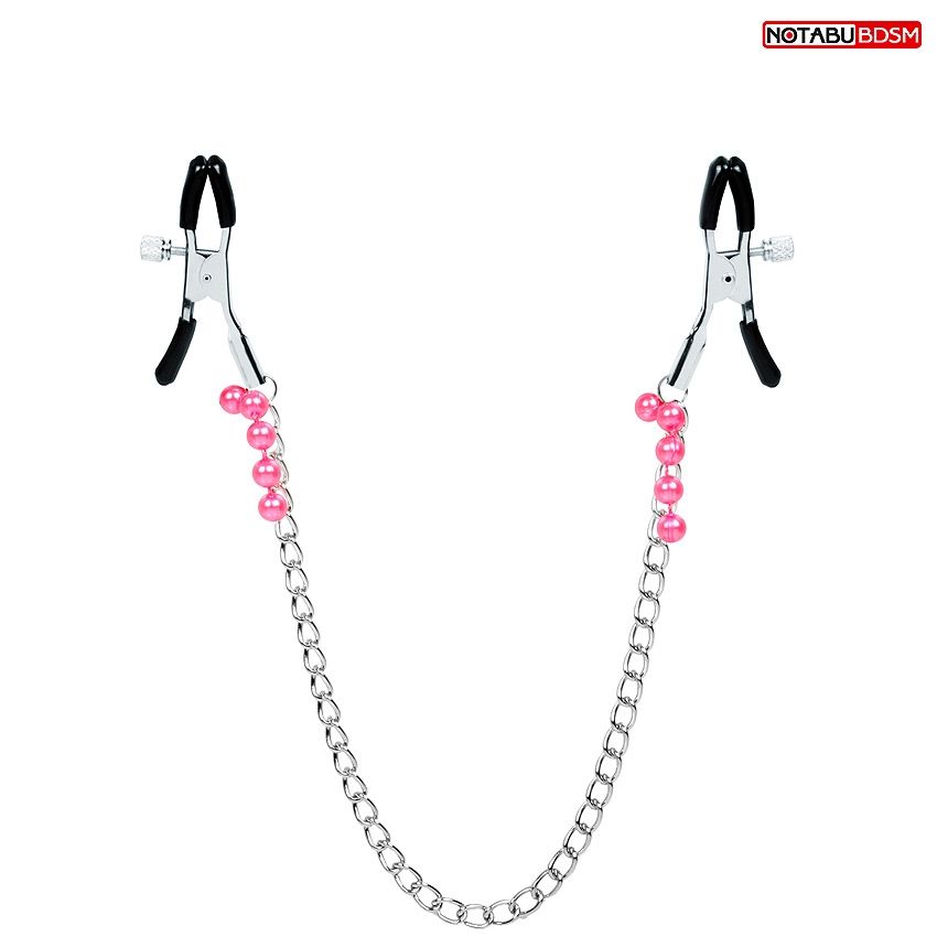 Оригинальные зажимы на соски с розовыми бусинками и цепочкой 1