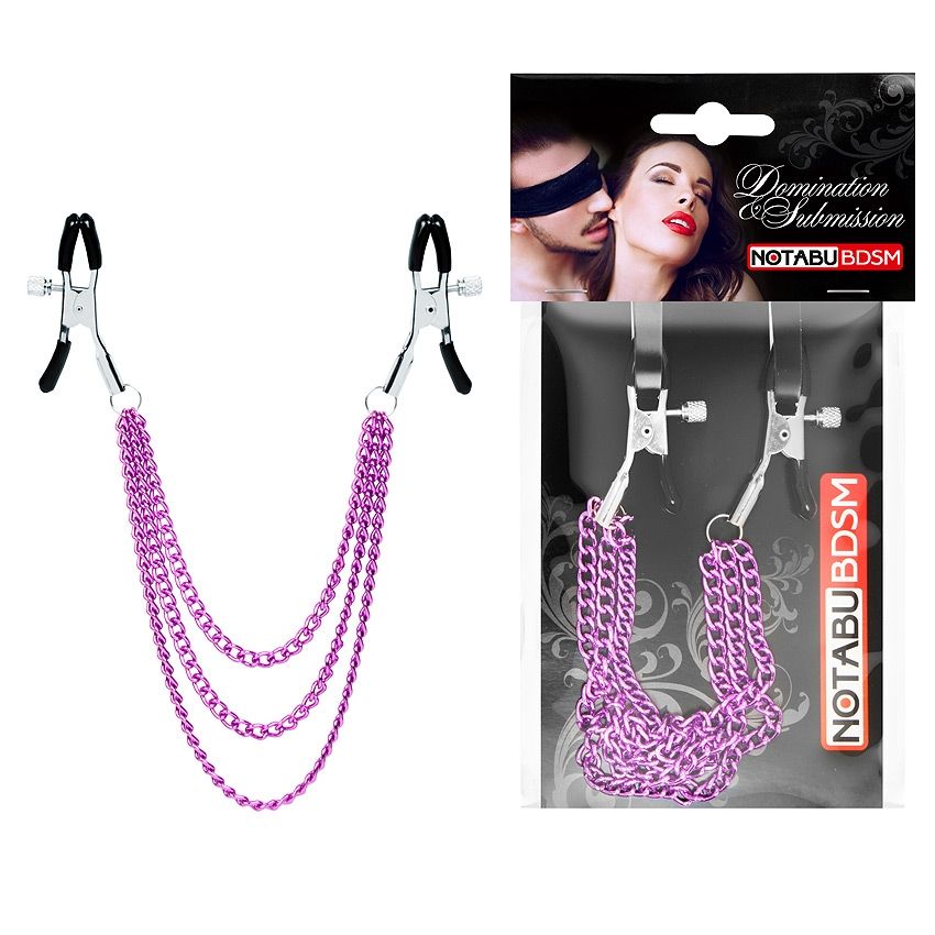 Оригинальные зажимы на соски с тройной розовой цепочкой 2