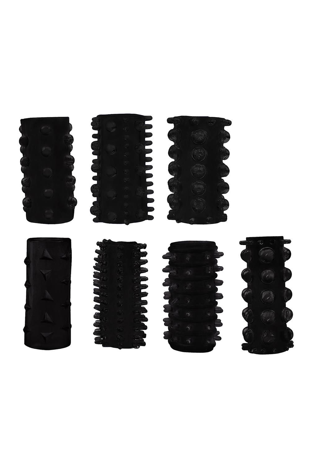 Набор из 7 черных насадок Penis Sleeves Set 1