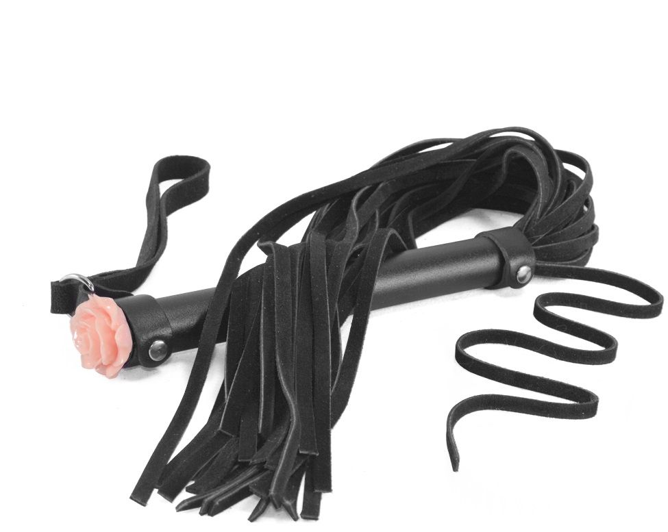 Черная многохвостая плеть с наконечником-розой - 57 см. 1