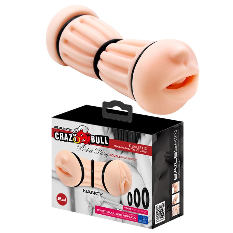 Телесный двусторонний мастурбатор Nancy - ротик и вагина 3
