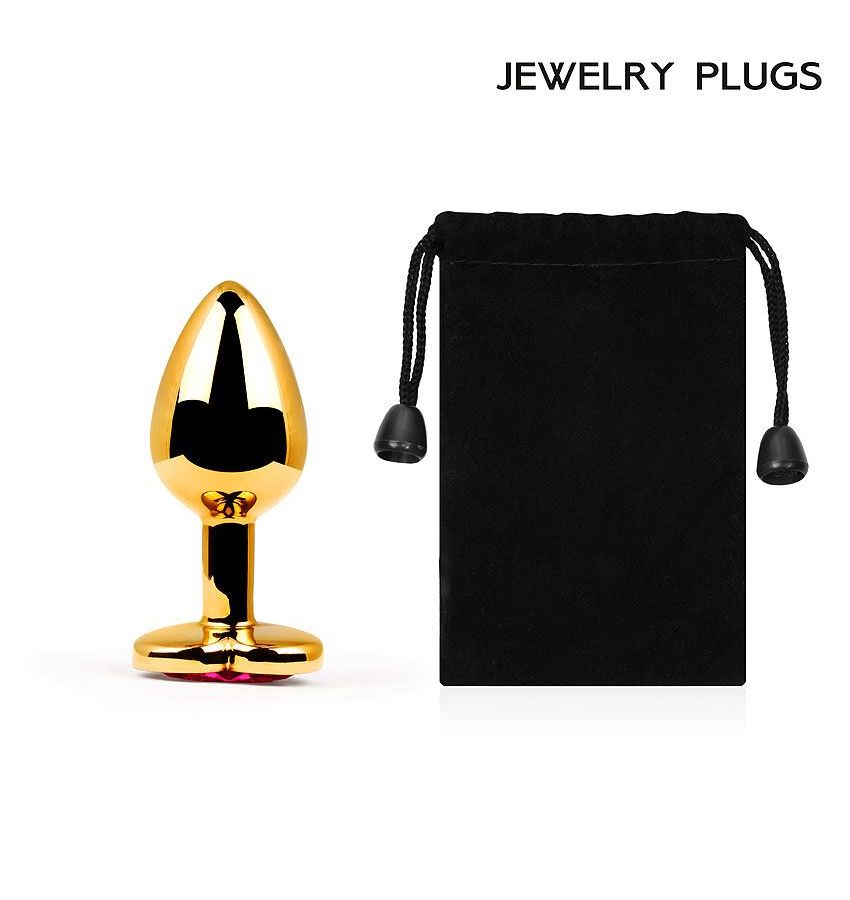 Золотистая анальная пробка с малиновым кристаллом-сердечком - 7 см. 3