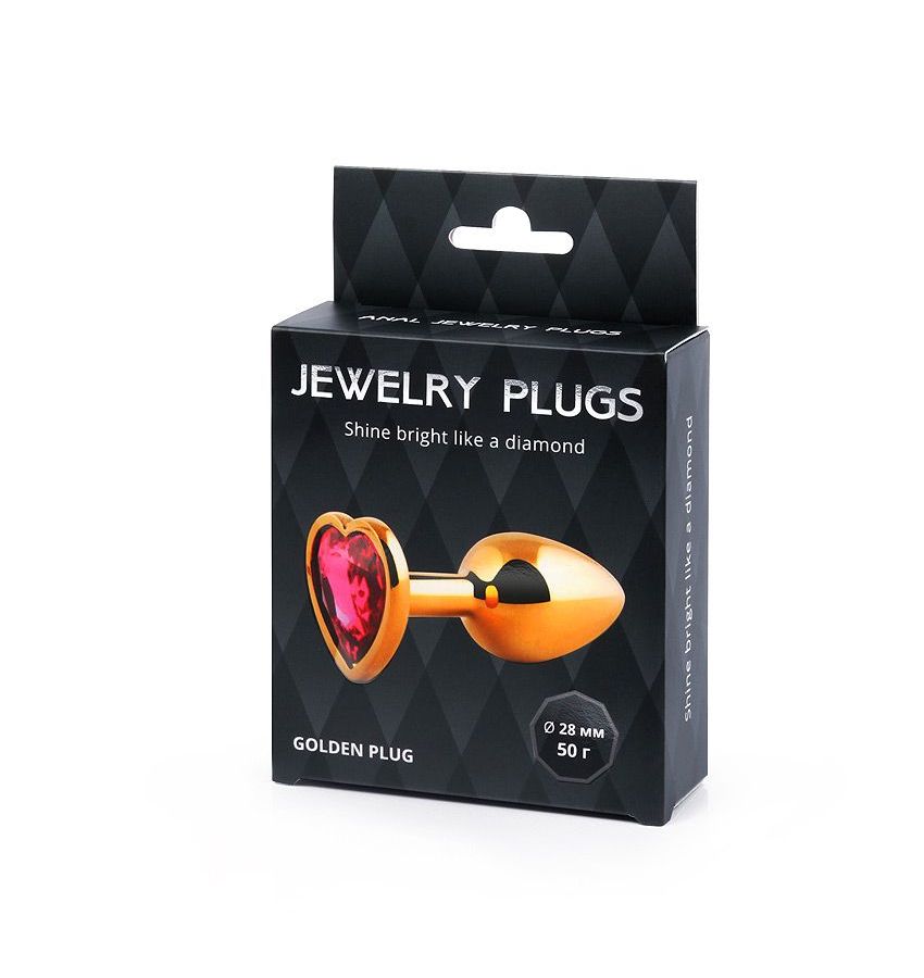 Золотистая анальная пробка с малиновым кристаллом-сердечком - 7 см. 4