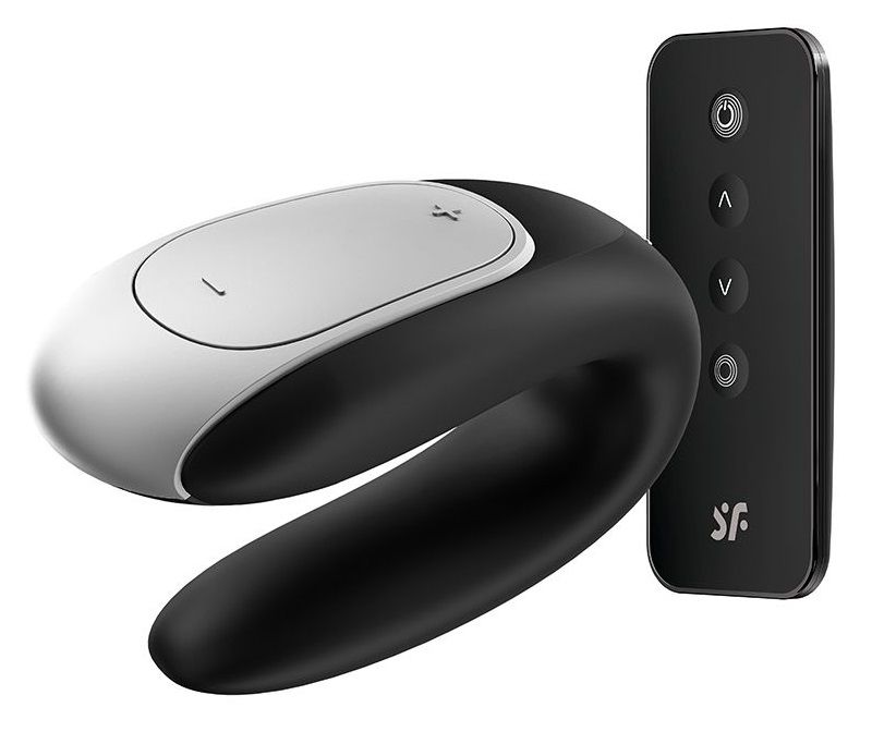 Чёрный вибромассажёр для пар Satisfyer Double Fun 1