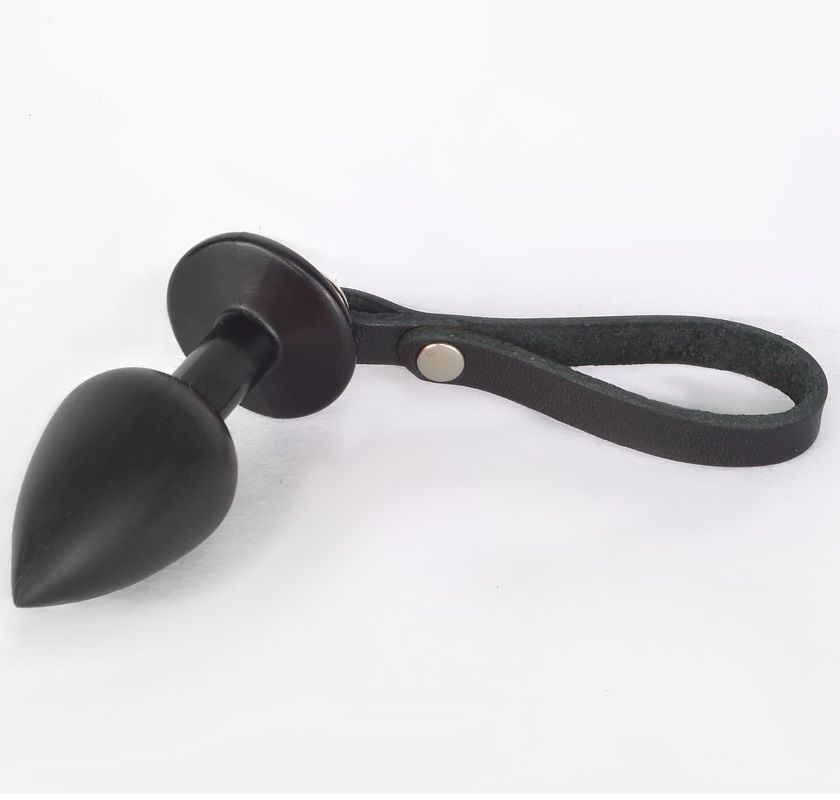 Черная анальная пробка с ремешком - 7 см. 1