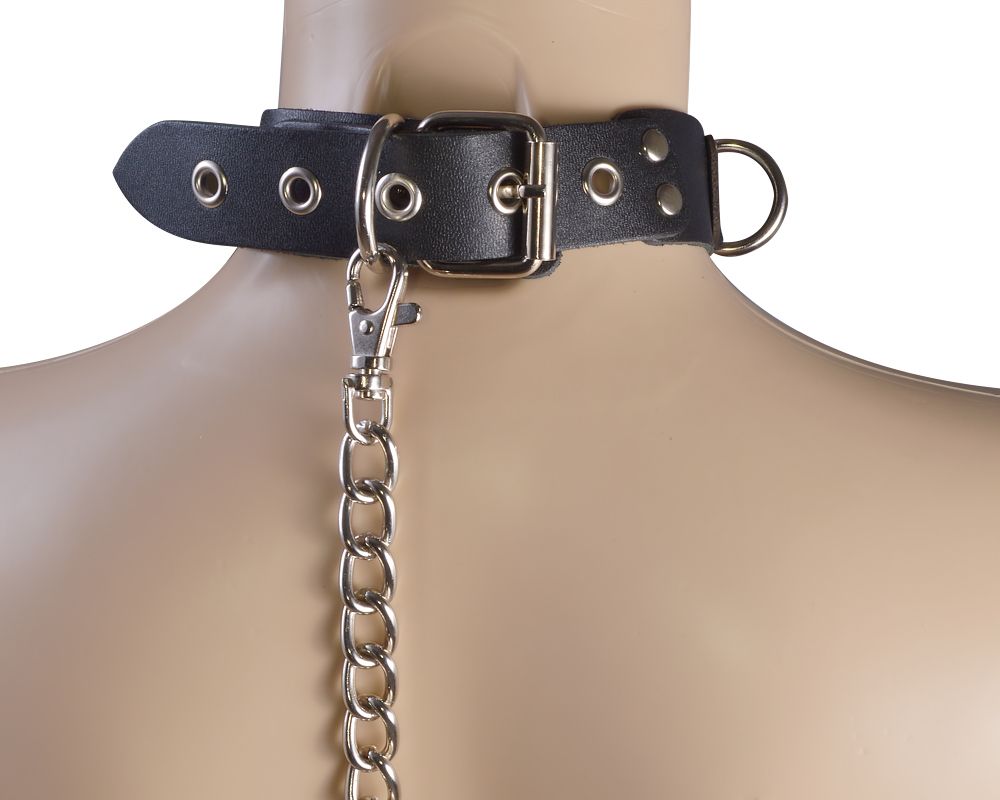Черный кожаный ошейник Big Ring 2