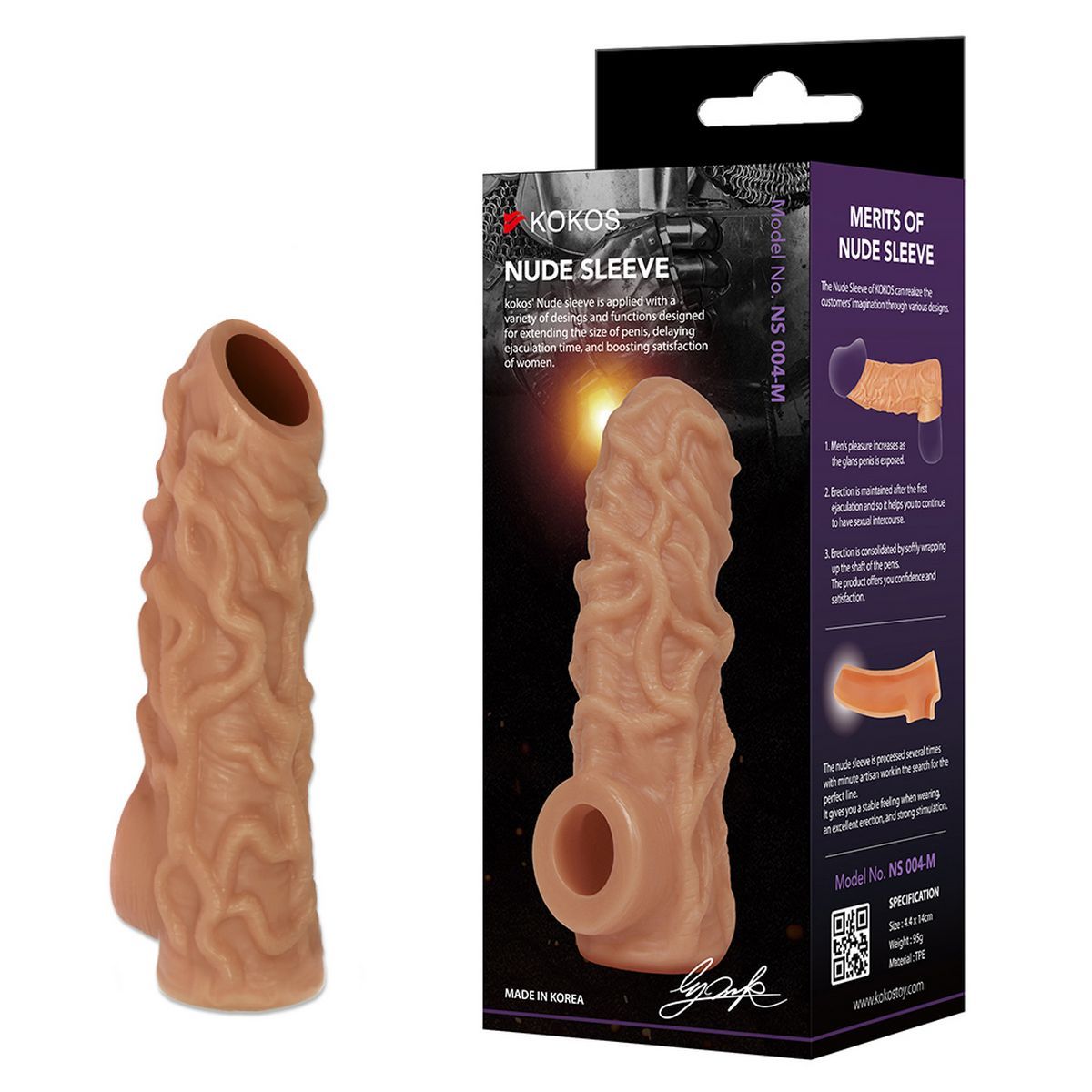 Телесная насадка с венками и открытой головкой Nude Sleeve M - 12 см. 4