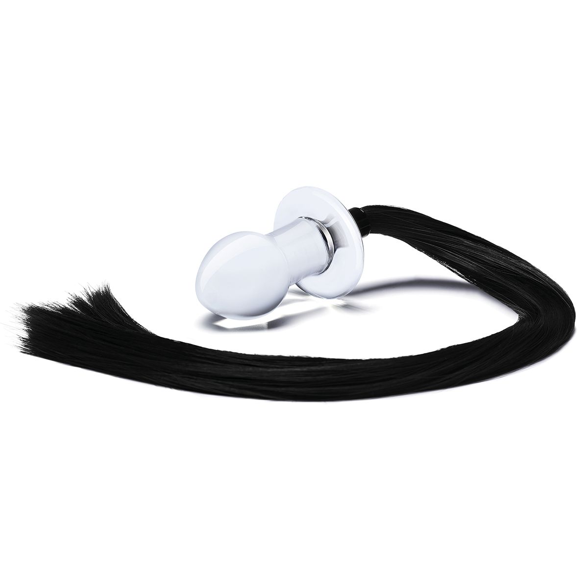 Стеклянная анальная пробка с черным конским хвостом 2