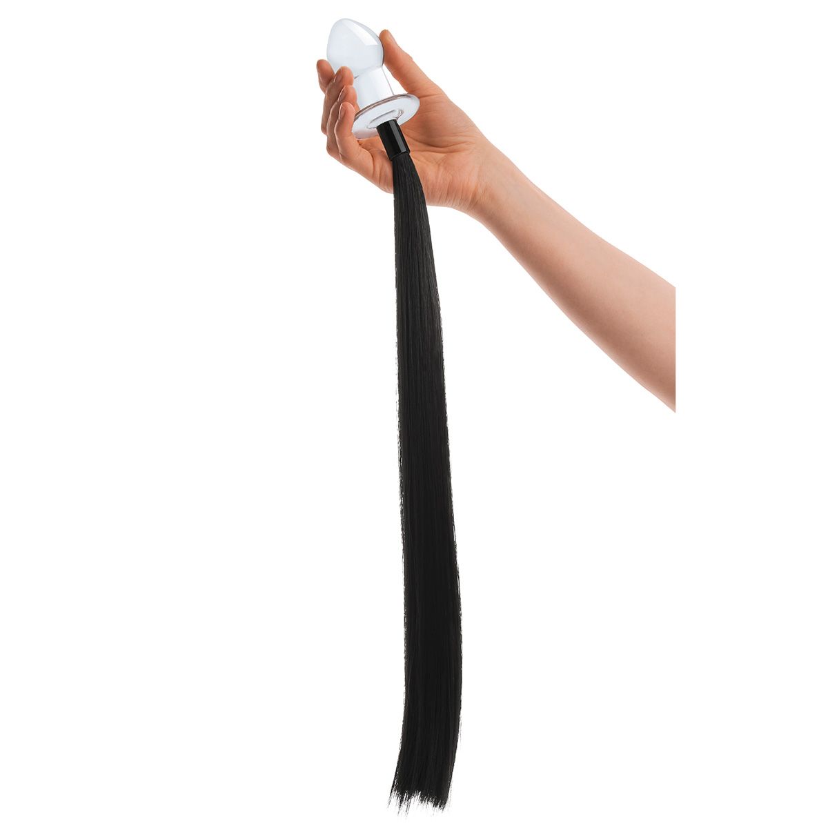 Стеклянная анальная пробка с черным конским хвостом 4