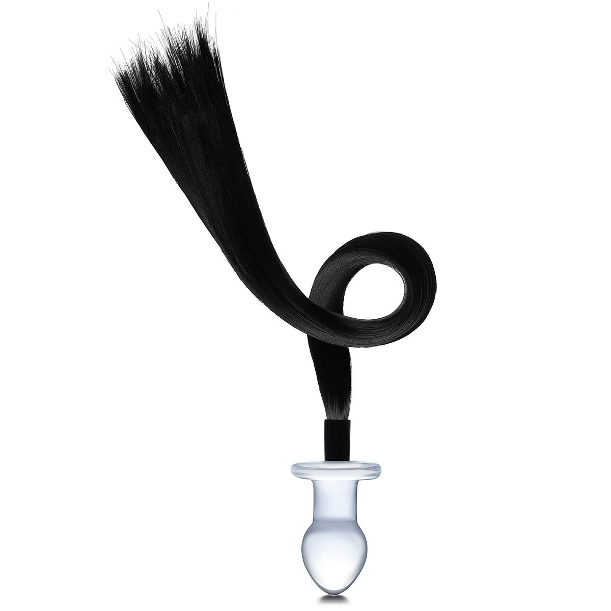 Стеклянная анальная пробка с черным конским хвостом 1