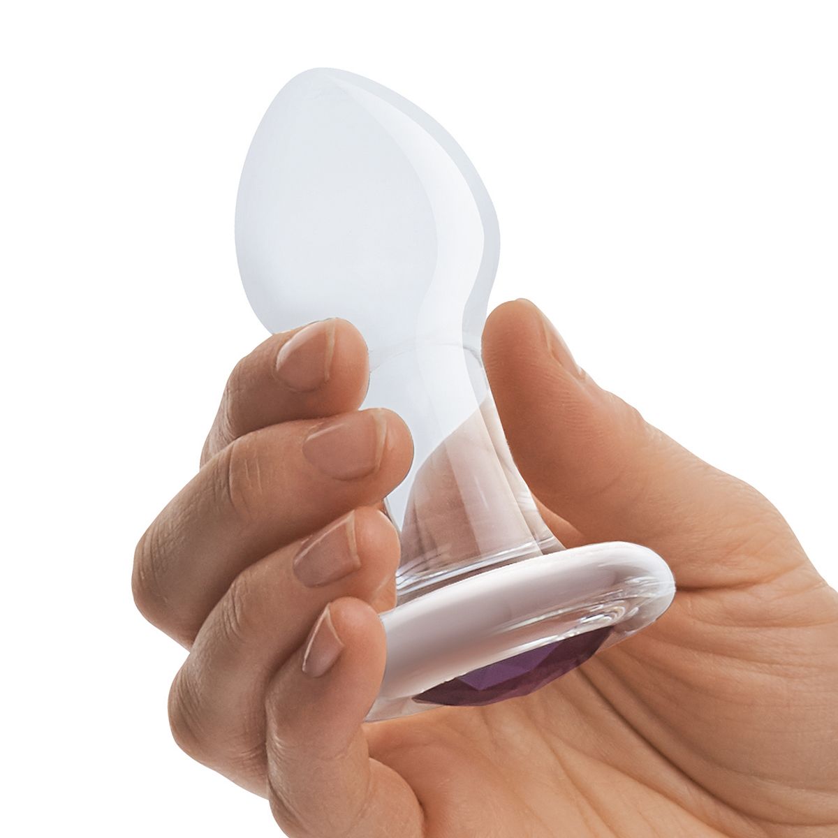 Стеклянная анальная пробка с фиолетовым стразом - 9 см. 3