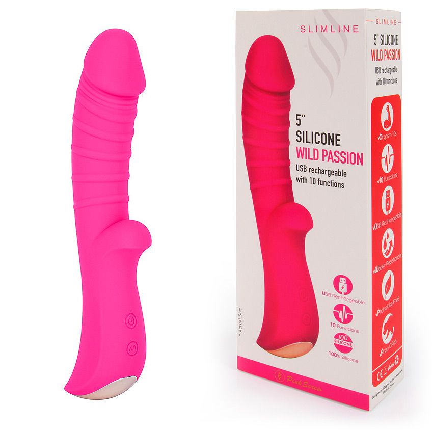 Ярко-розовый вибромассажер 5" Silicone Wild Passion - 19,1 см. 2