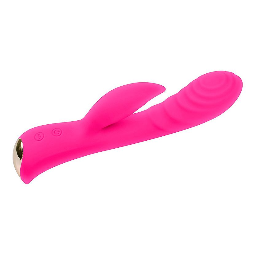 Ярко-розовый вибромассажер-кролик 5" Silicone Ripple Passion - 19,1 см. 5