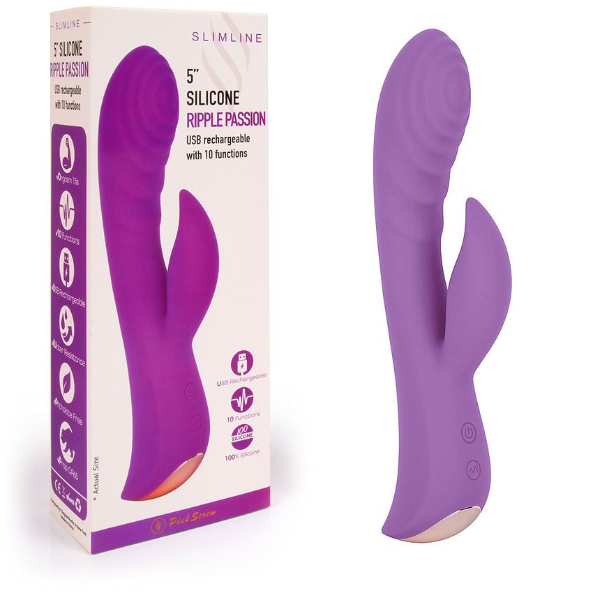 Фиолетовый вибромассажер-кролик 5" Silicone Ripple Passion - 19,1 см. 2