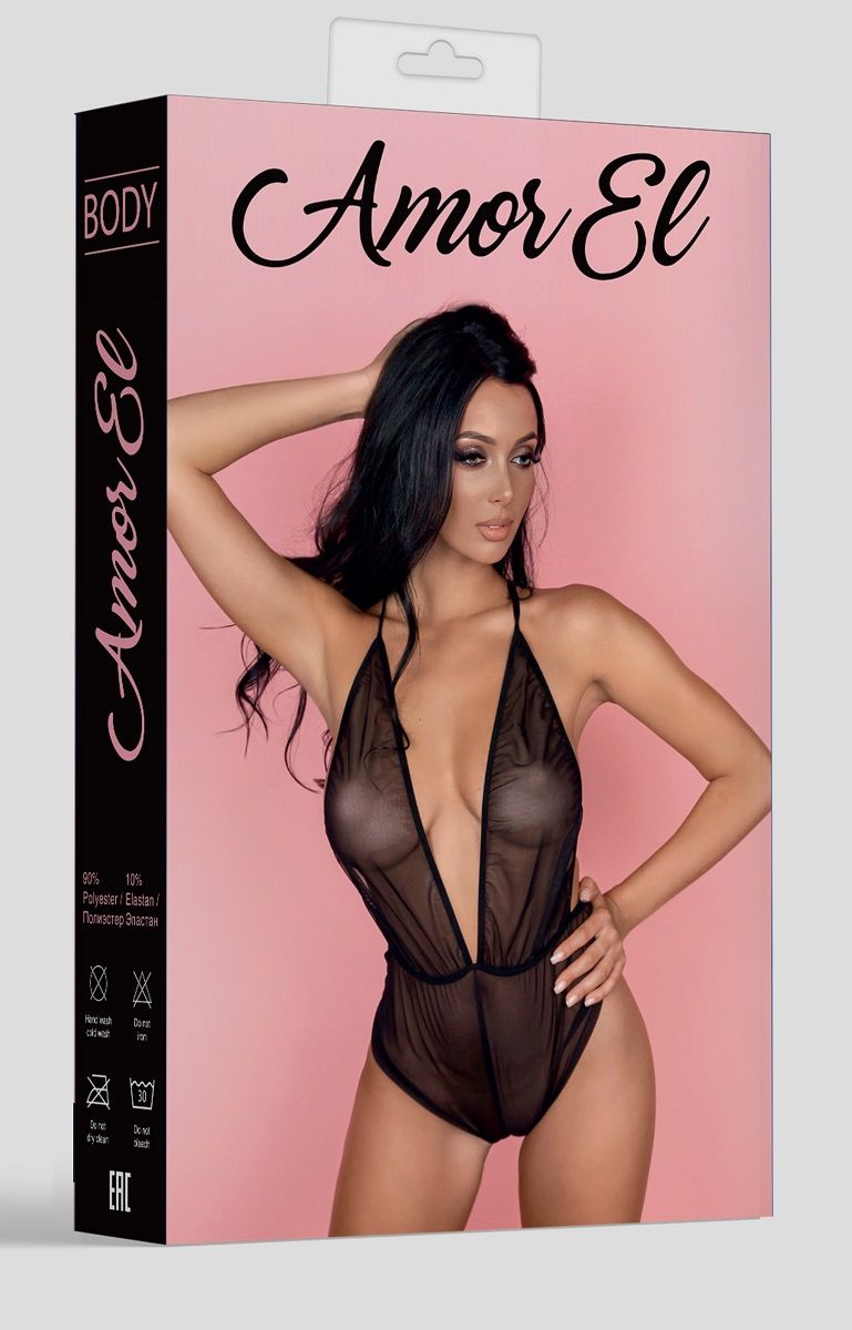 Прозрачный боди с открытой спиной и завязками на шее 3