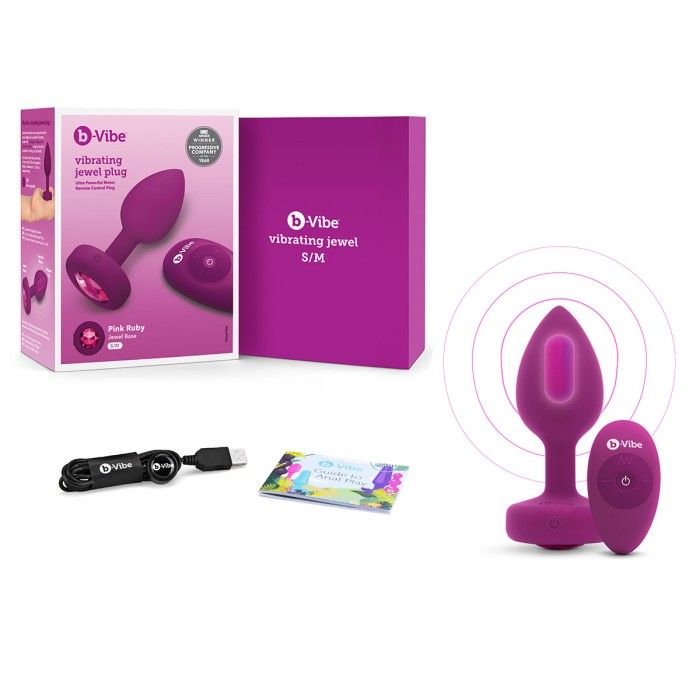 Ярко-розовая анальная вибровтулка с кристаллом Vibrating Jewel Plug S/M - 10 см. 2