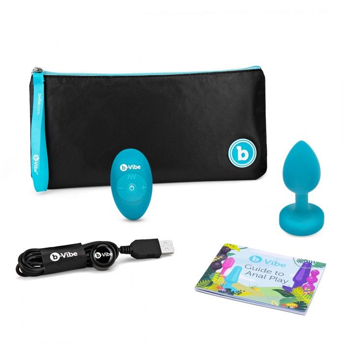 Бирюзовая анальная вибровтулка с кристаллом Vibrating Jewel Plug S/M - 10 см. 3