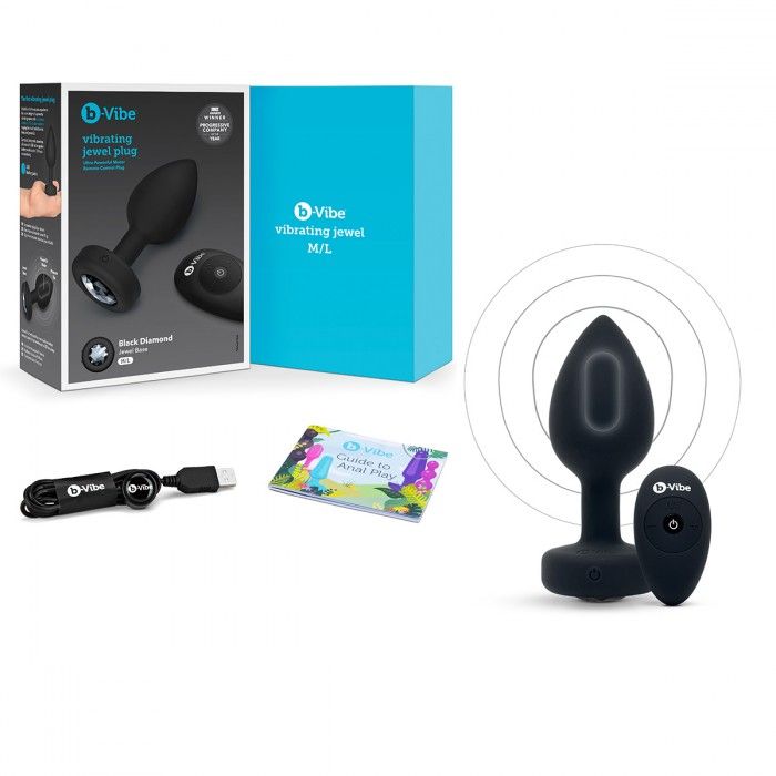 Черная анальная вибровтулка с кристаллом Vibrating Jewel Plug M/L - 10,5 см. 2