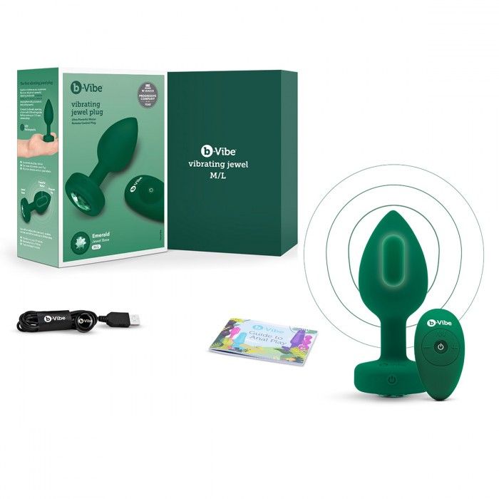 Зеленая анальная вибровтулка с кристаллом Vibrating Jewel Plug M/L - 10,5 см. 2