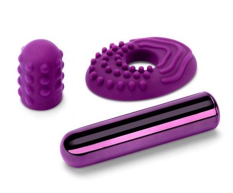 Фиолетовая вибропулька Le Wand Bullet с 2 нежными насадками 1