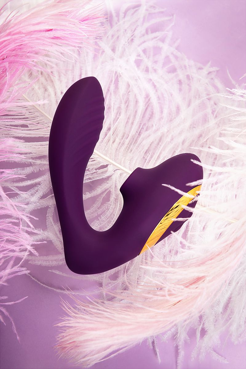 Фиолетовый вибромассажер с двойной стимуляцией Mave 14