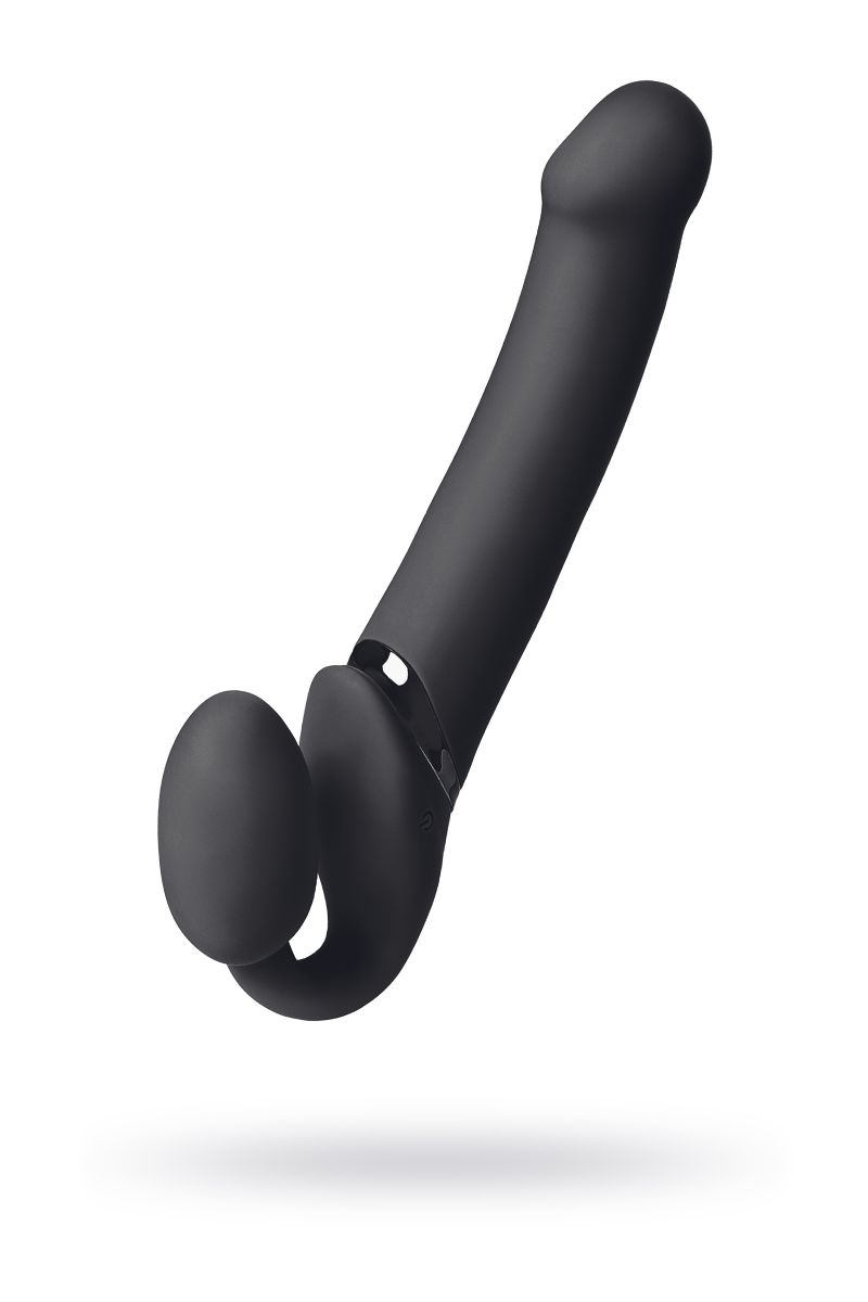 Черный безремневой вибрострапон Vibrating Bendable Strap-On - size L 2
