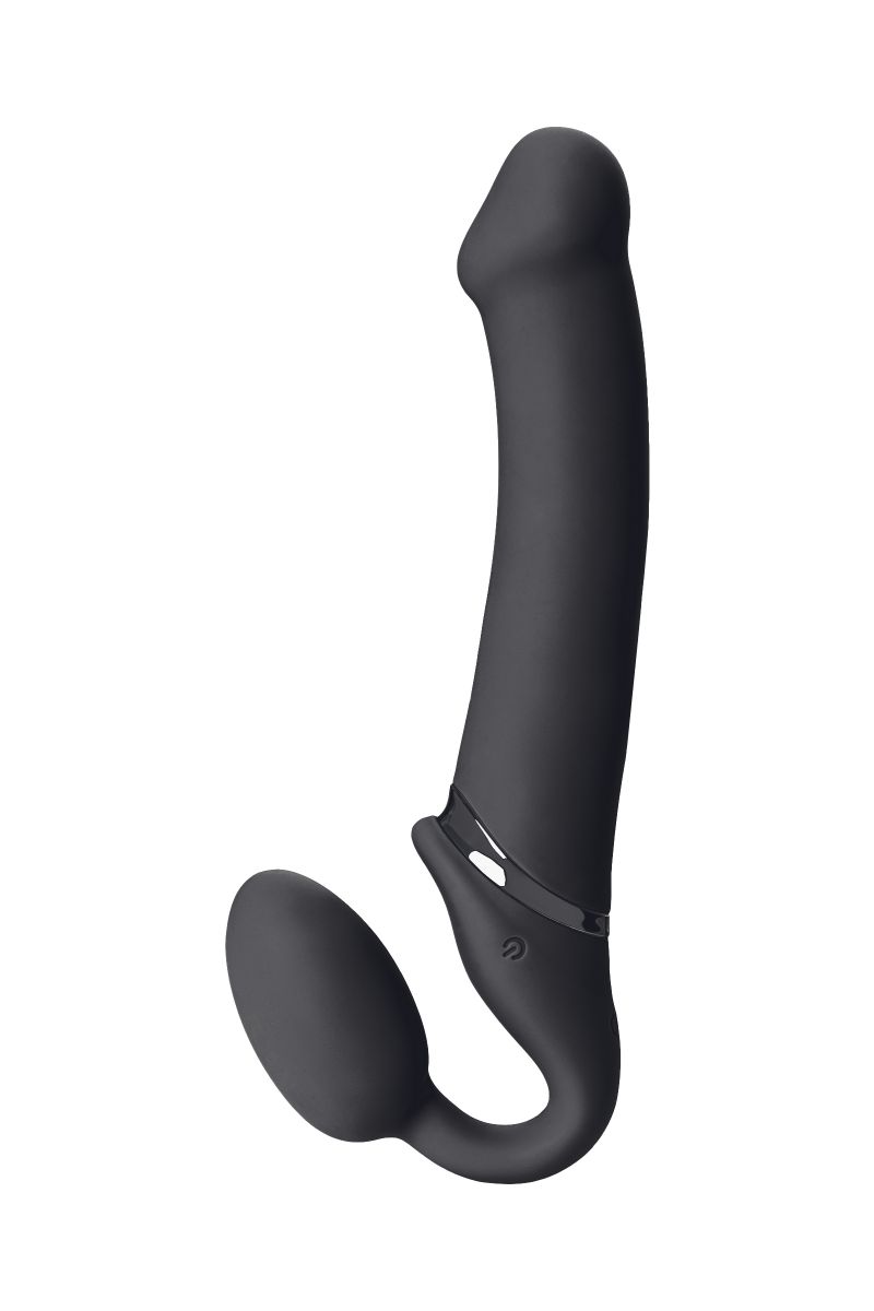 Черный безремневой вибрострапон Vibrating Bendable Strap-On - size L 3
